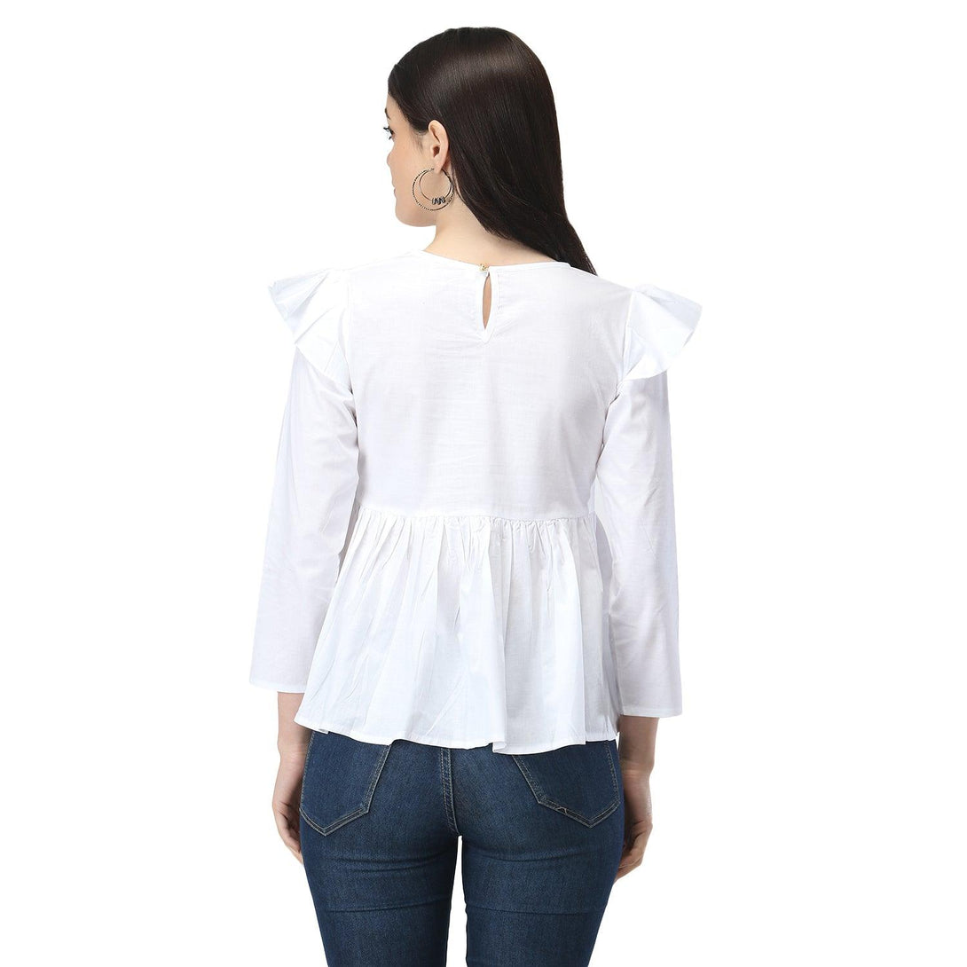 Women White Floral Embroidered Top - NOZ2TOZ - Indiakreations