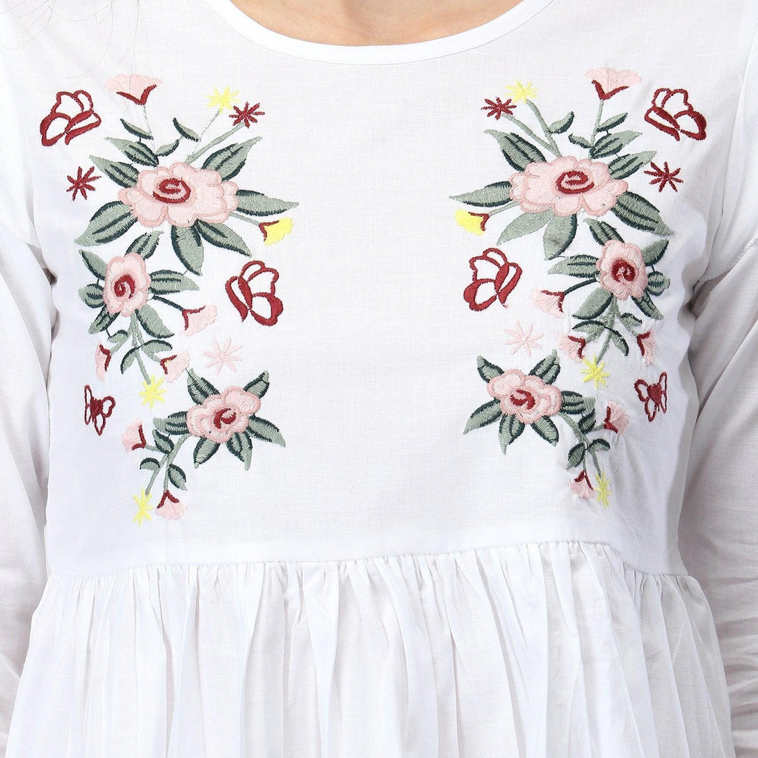 Women White Floral Embroidered Top - NOZ2TOZ - Indiakreations