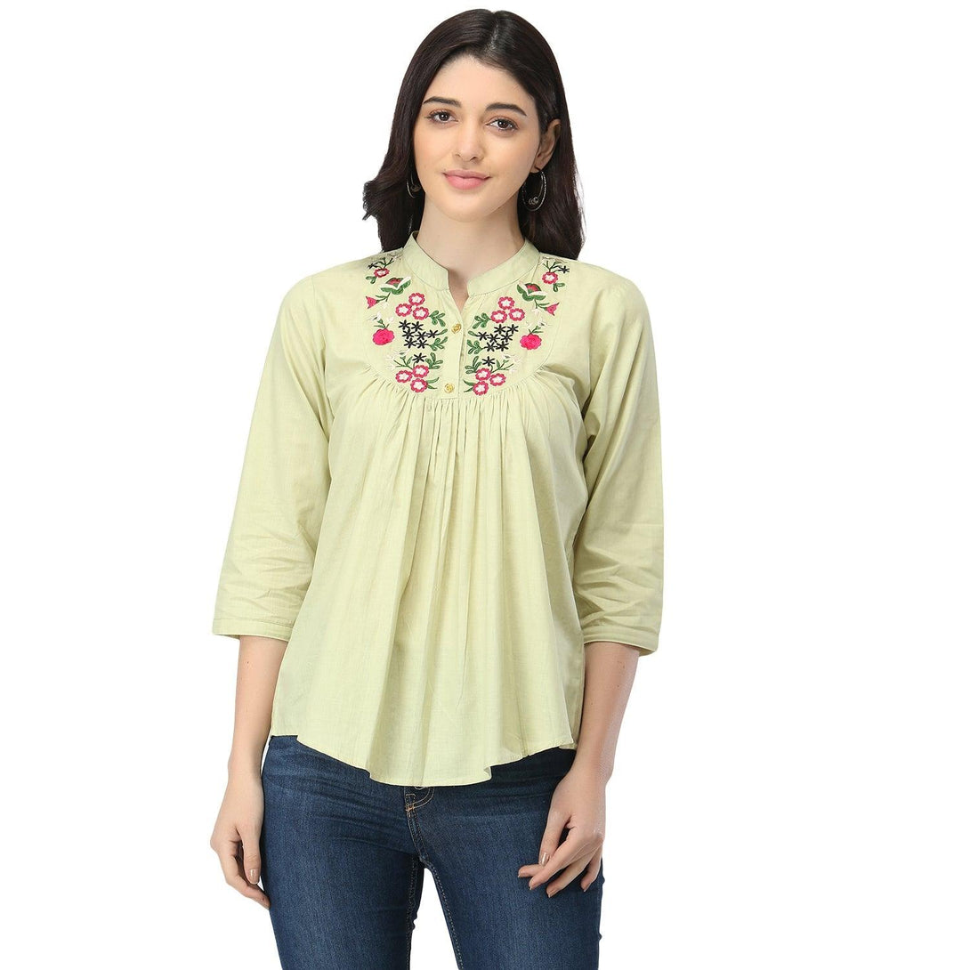 Women Pista Floral Embroidered Top - NOZ2TOZ - Indiakreations