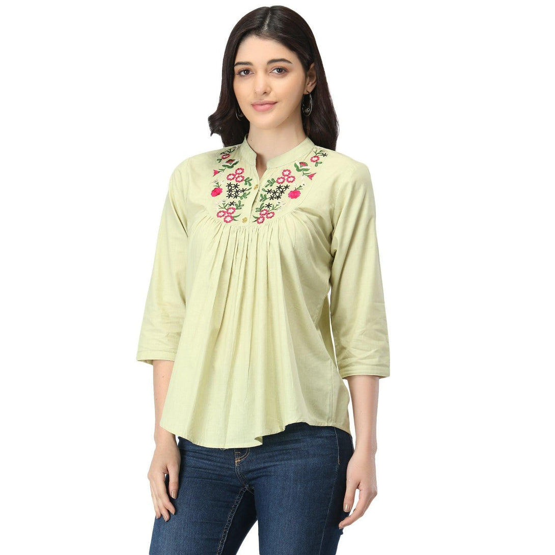 Women Pista Floral Embroidered Top - NOZ2TOZ - Indiakreations