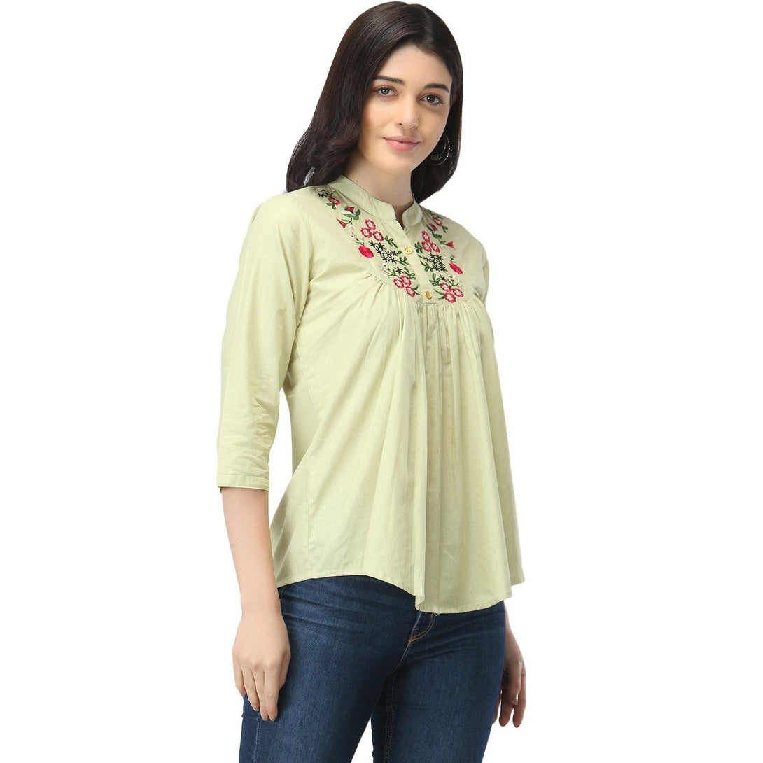 Women Pista Floral Embroidered Top - NOZ2TOZ - Indiakreations