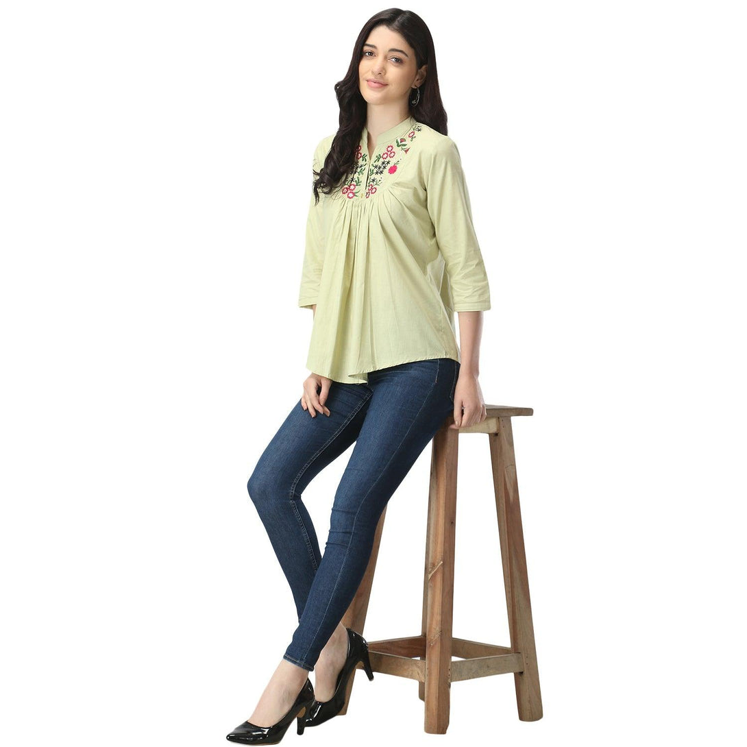 Women Pista Floral Embroidered Top - NOZ2TOZ - Indiakreations