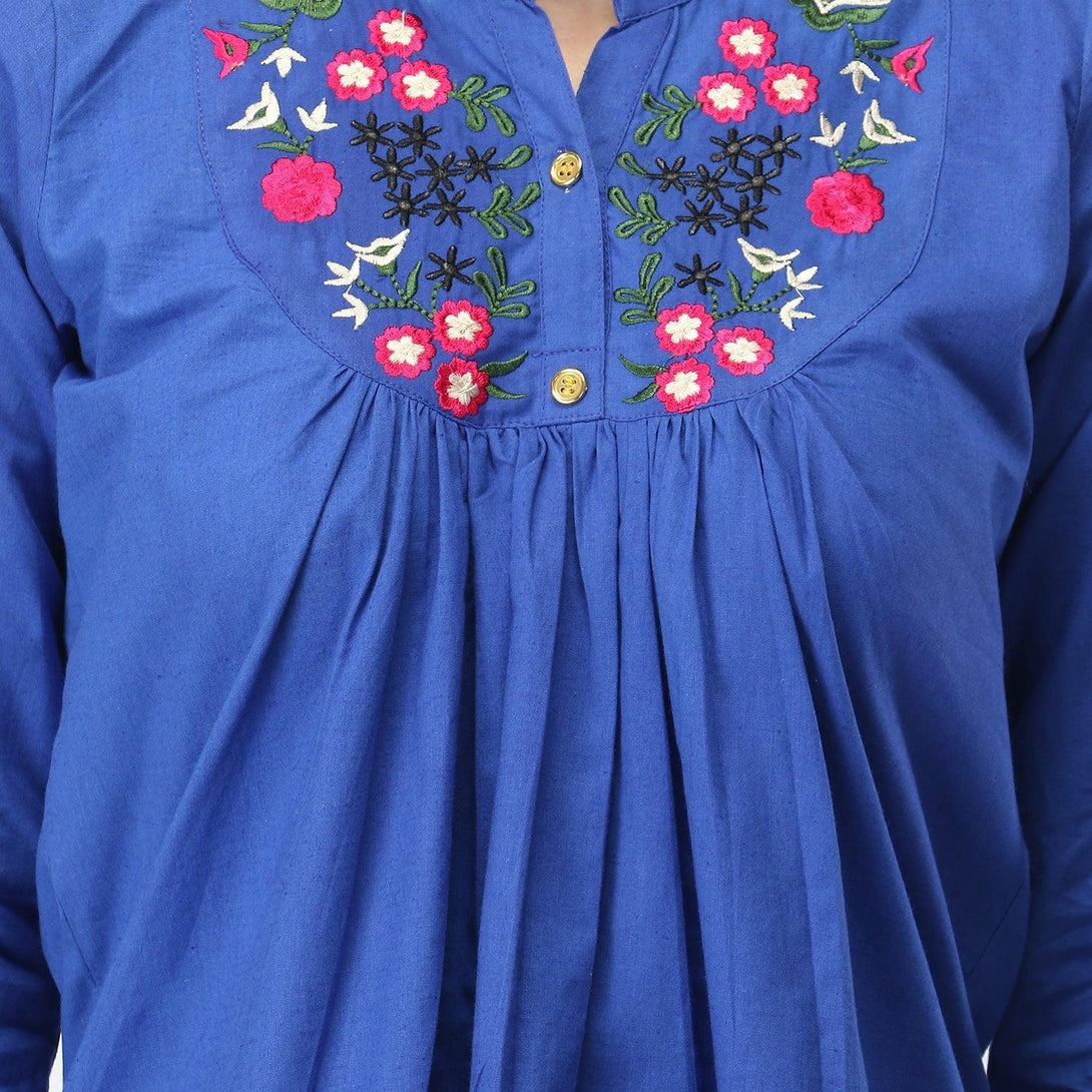 Women Royal Blue Floral Embroidered Top - NOZ2TOZ - Indiakreations