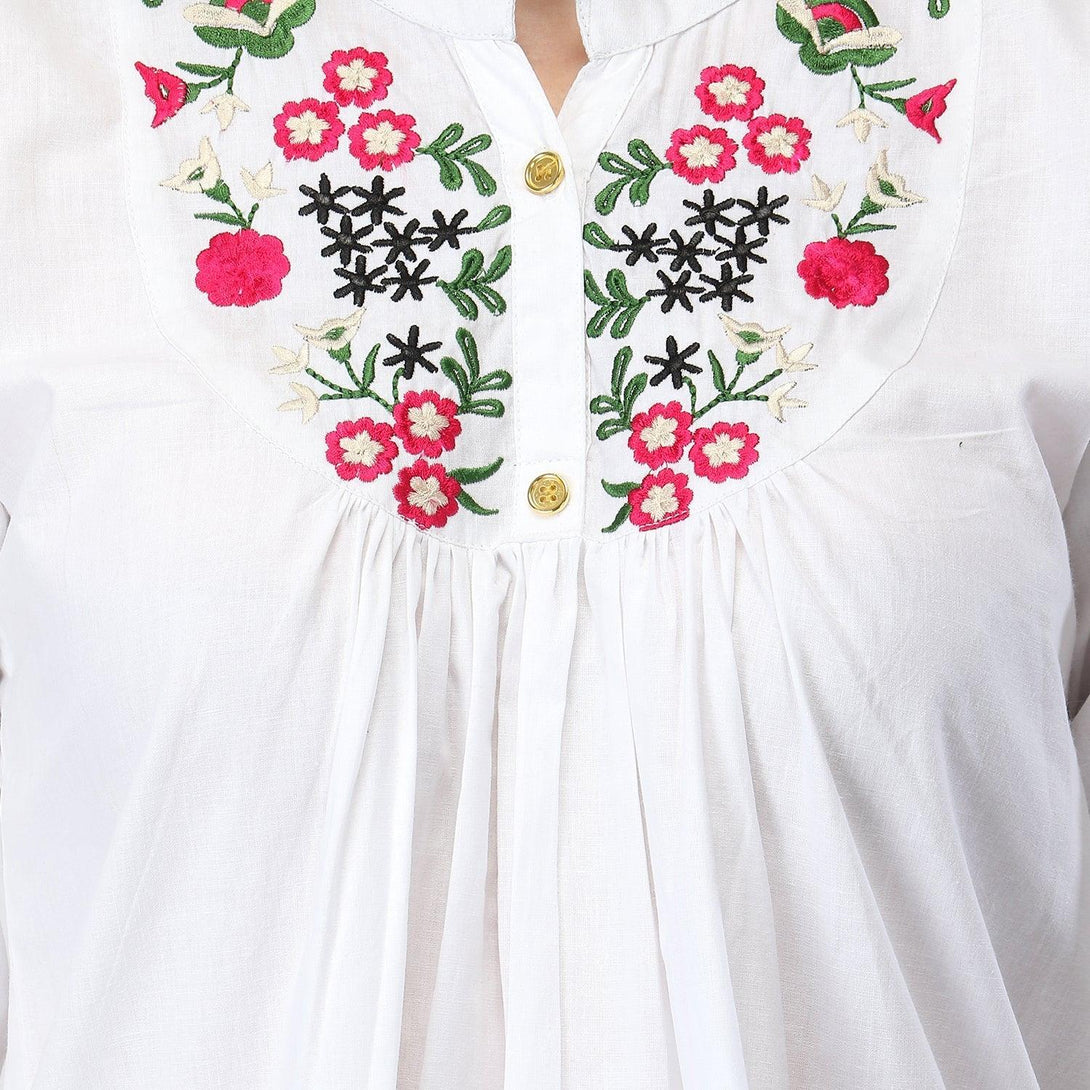 Women White Floral Embroidered Top - NOZ2TOZ - Indiakreations