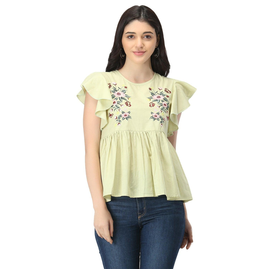 Women Pista Floral Embroidered Top - NOZ2TOZ - Indiakreations