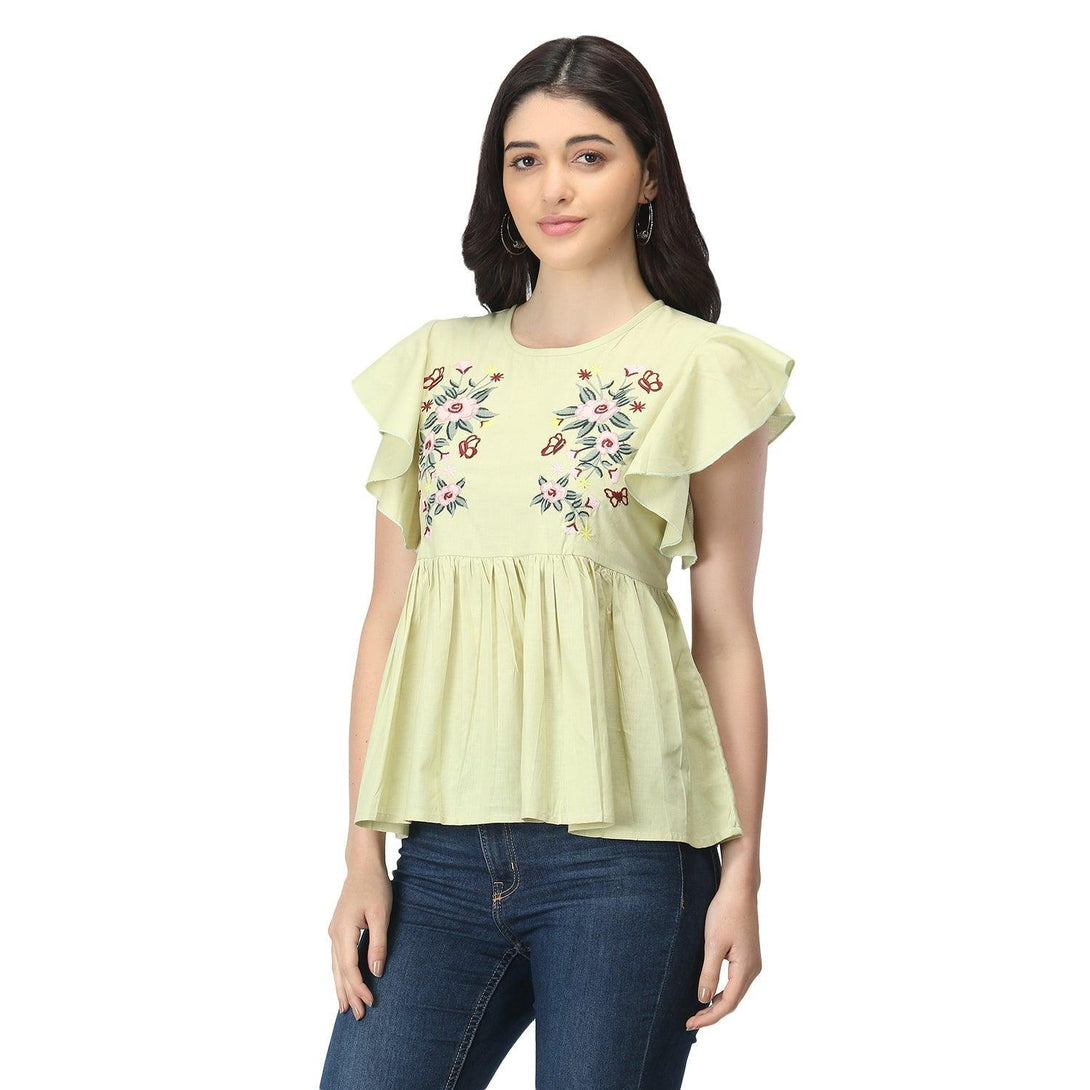 Women Pista Floral Embroidered Top - NOZ2TOZ - Indiakreations