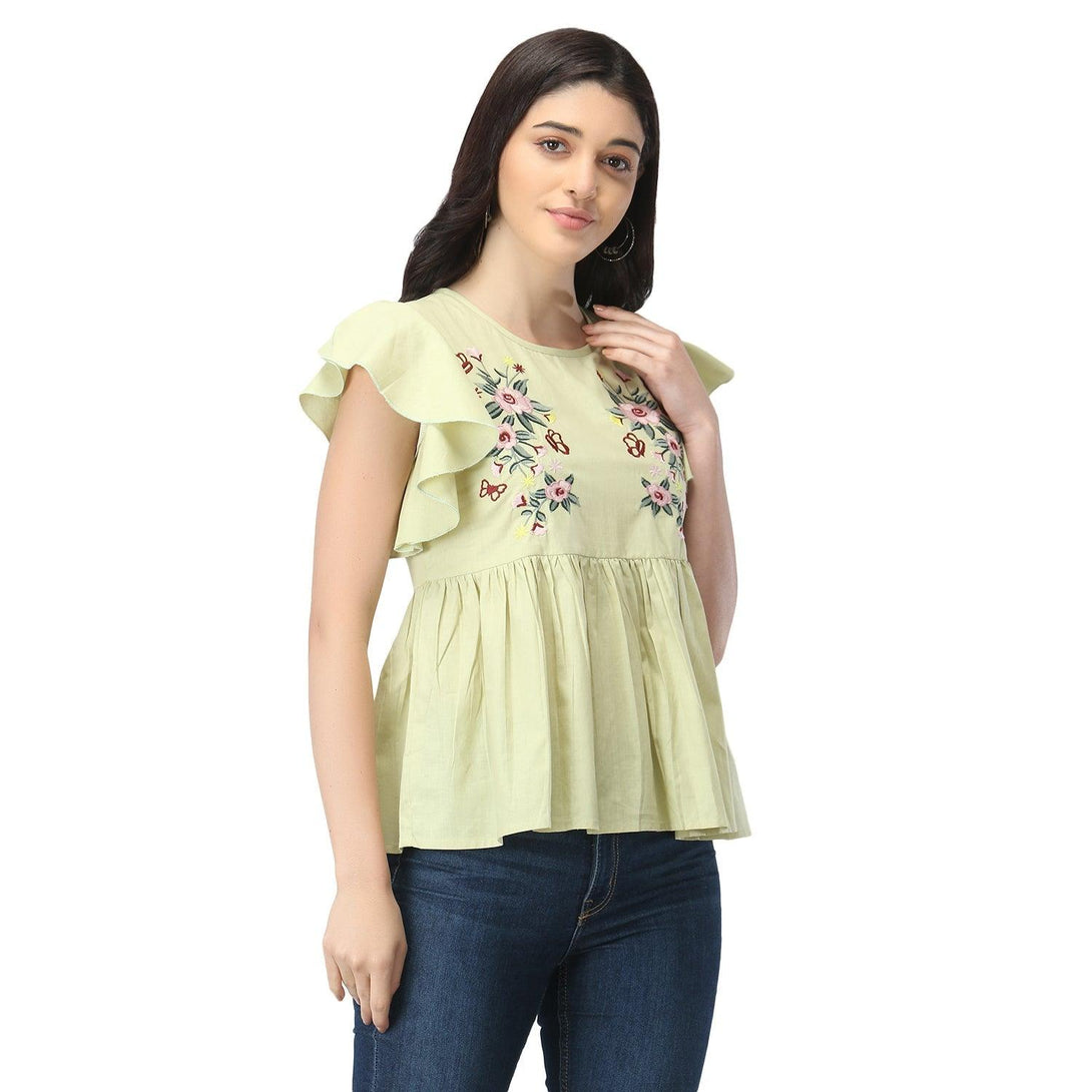 Women Pista Floral Embroidered Top - NOZ2TOZ - Indiakreations