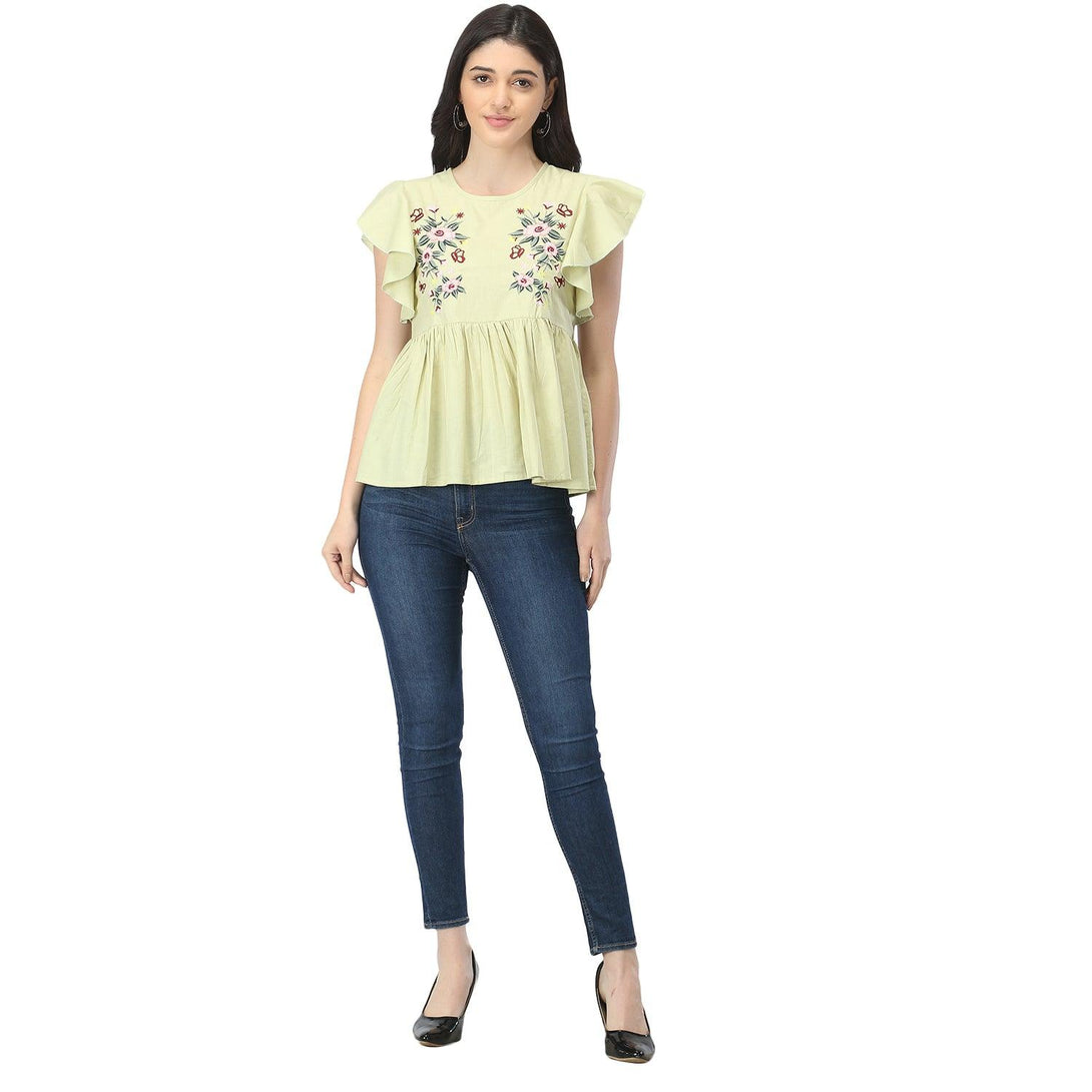 Women Pista Floral Embroidered Top - NOZ2TOZ - Indiakreations