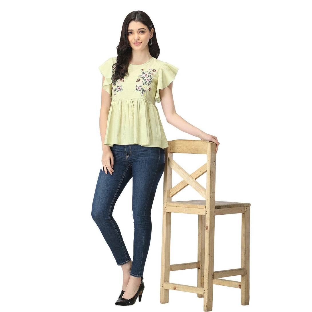 Women Pista Floral Embroidered Top - NOZ2TOZ - Indiakreations