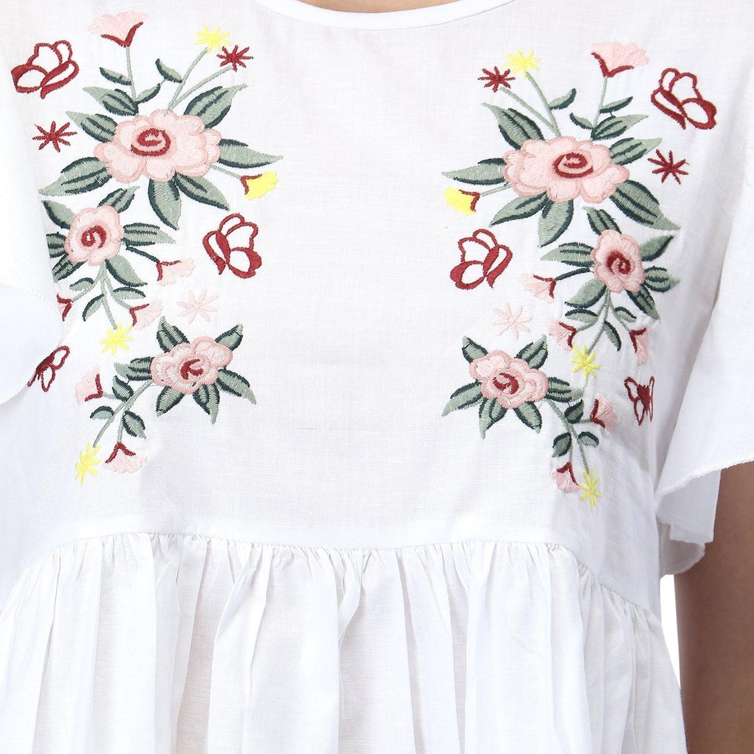 Women White Floral Embroidered Top - NOZ2TOZ - Indiakreations