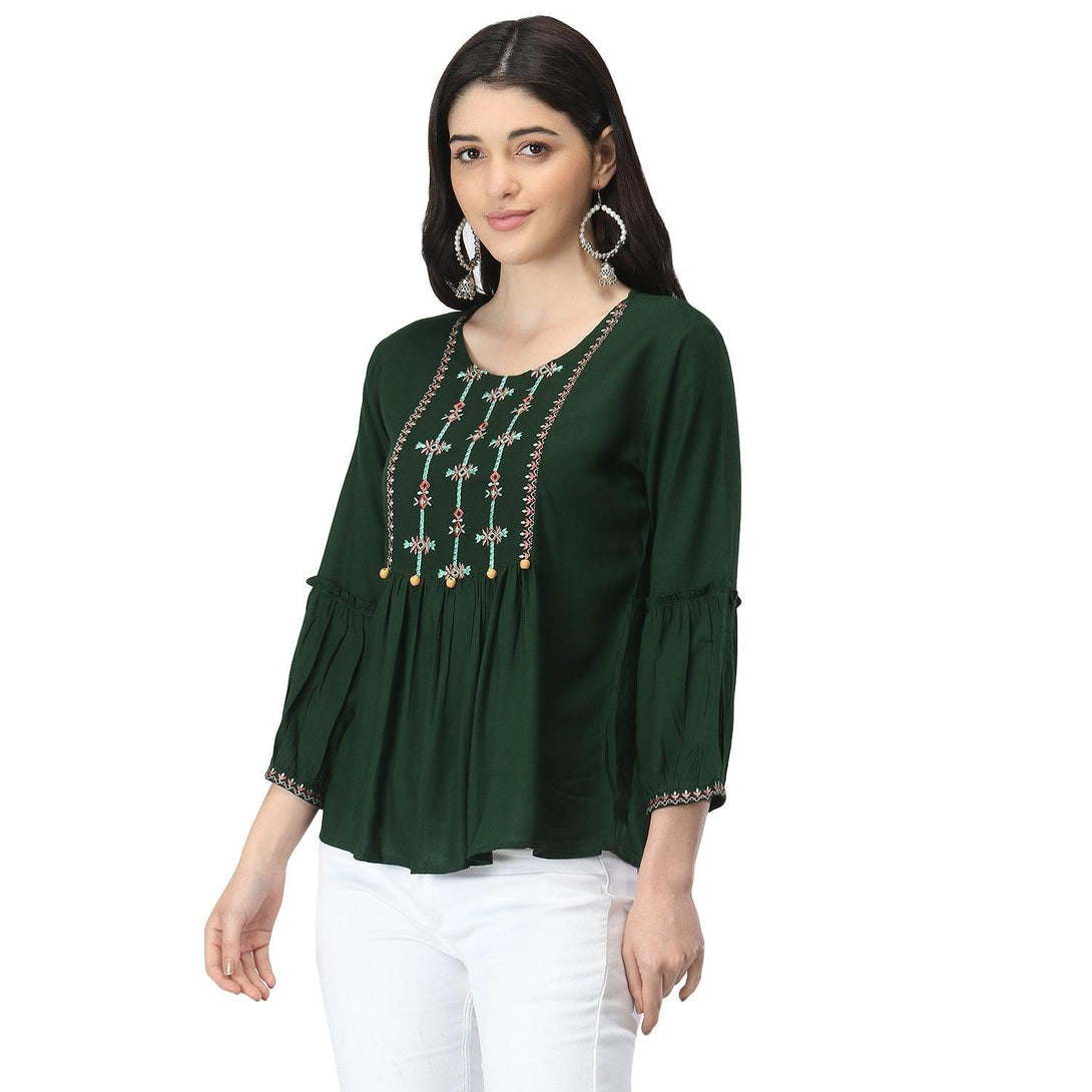 Women Green Floral Embroidered Top - NOZ2TOZ - Indiakreations