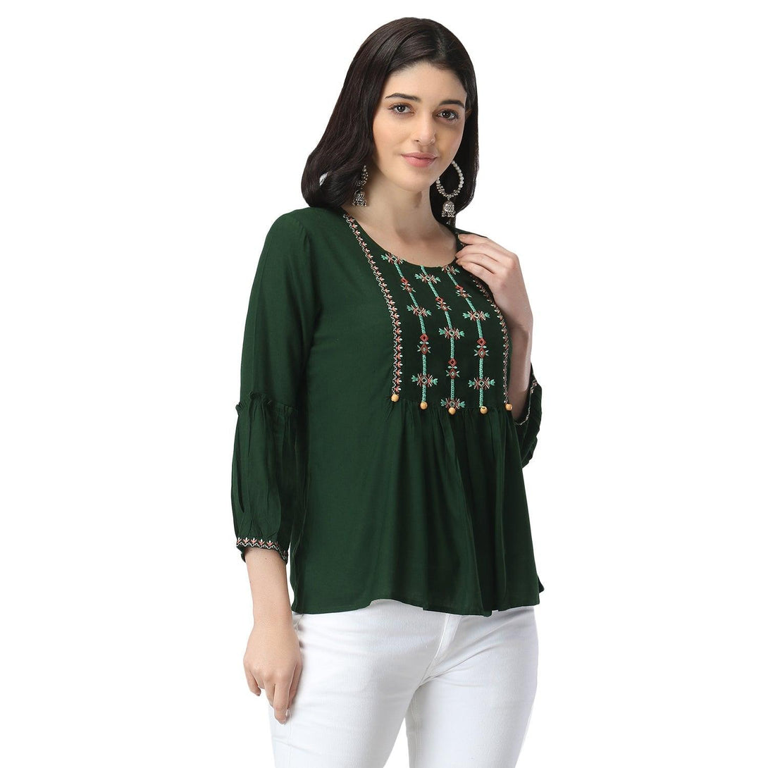 Women Green Floral Embroidered Top - NOZ2TOZ - Indiakreations