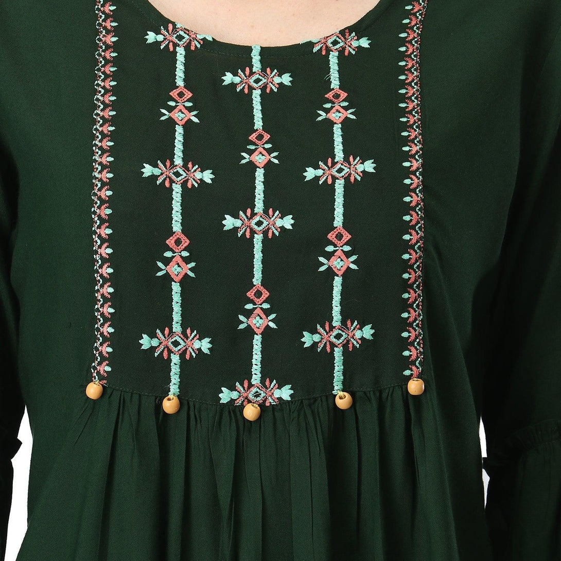 Women Green Floral Embroidered Top - NOZ2TOZ - Indiakreations