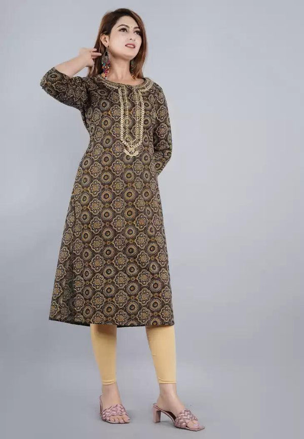 Women's Brown Cotton Kurta - Jaitpuriya Fashion - Indiakreations