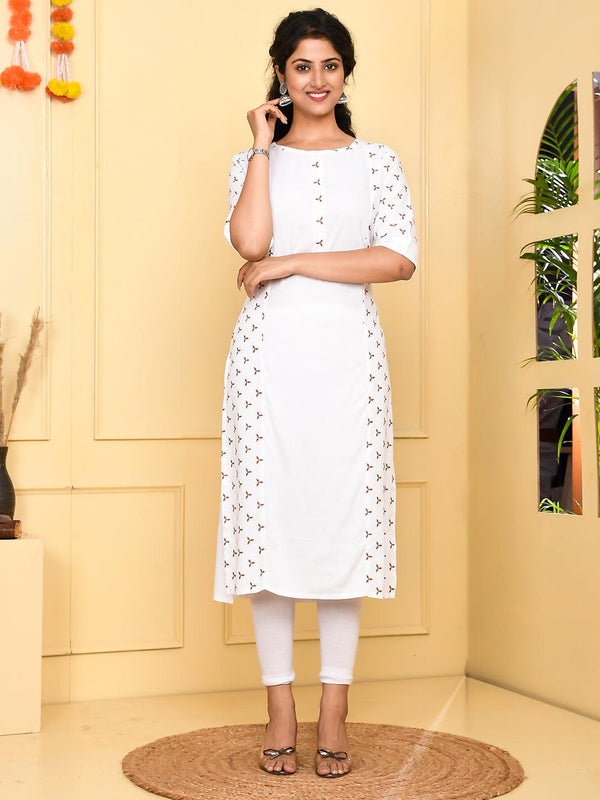 Women's White Rayon Kurta - Jaitpuriya Fashion - Indiakreations