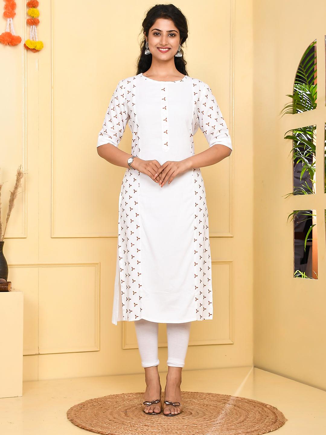 Women's White Rayon Kurta - Jaitpuriya Fashion - Indiakreations