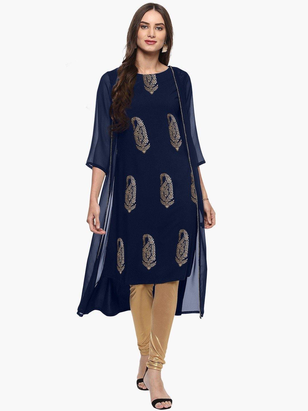 Women's Black Poly Crepe Jacket Style Kurta-Janasya