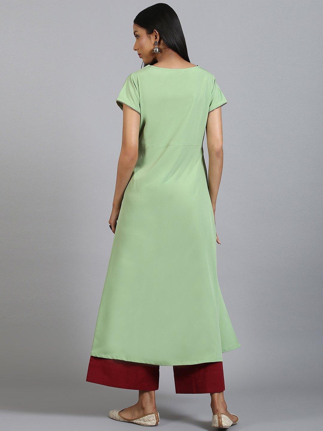 Women's Light Green Poly Crepe Kurta-Mansa - Indiakreations