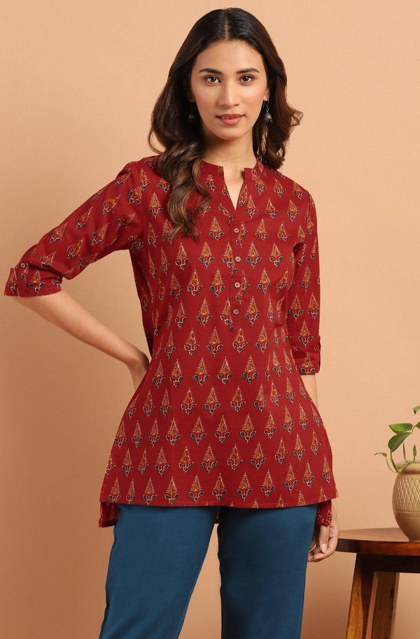 Women's Red Cotton Tunic-Janasya