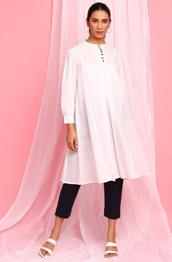 Women's White Cotton Tunic-Mansa - Indiakreations