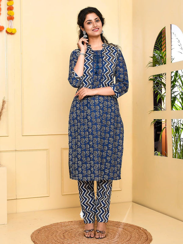 Women's Blue,White Pure Cotton Kurta - Jaitpuriya Fashion - Indiakreations