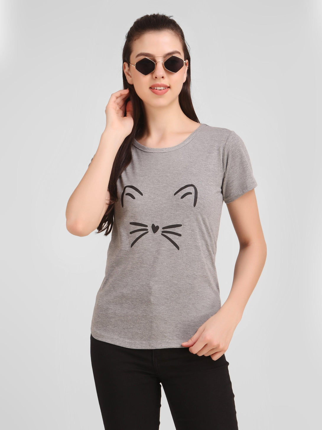 Women Grey Meow Top - NOZ2TOZ - Indiakreations