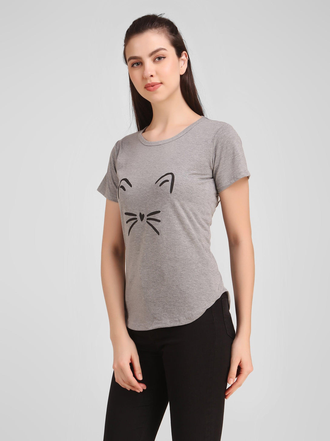 Women Grey Meow Top - NOZ2TOZ - Indiakreations