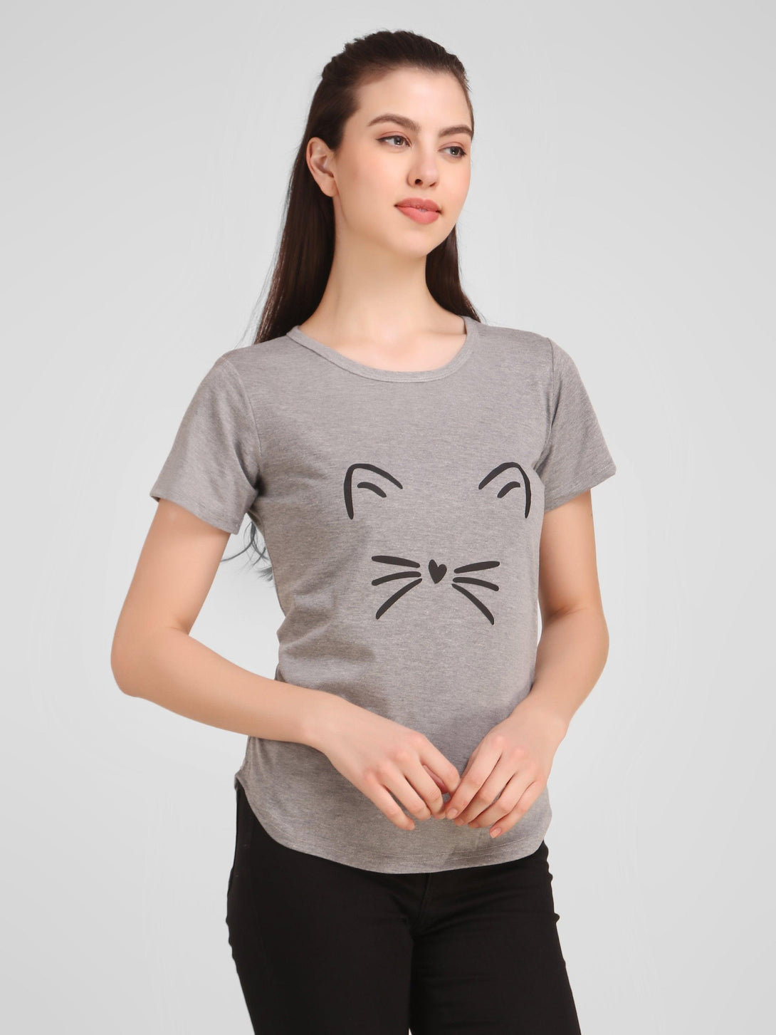 Women Grey Meow Top - NOZ2TOZ - Indiakreations