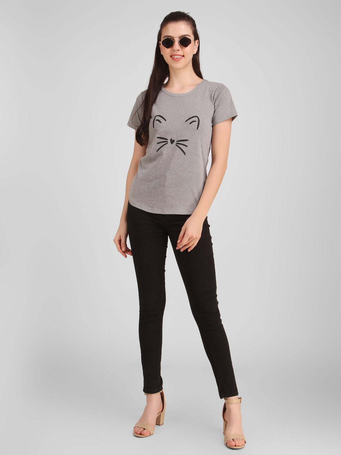 Women Grey Meow Top - NOZ2TOZ - Indiakreations