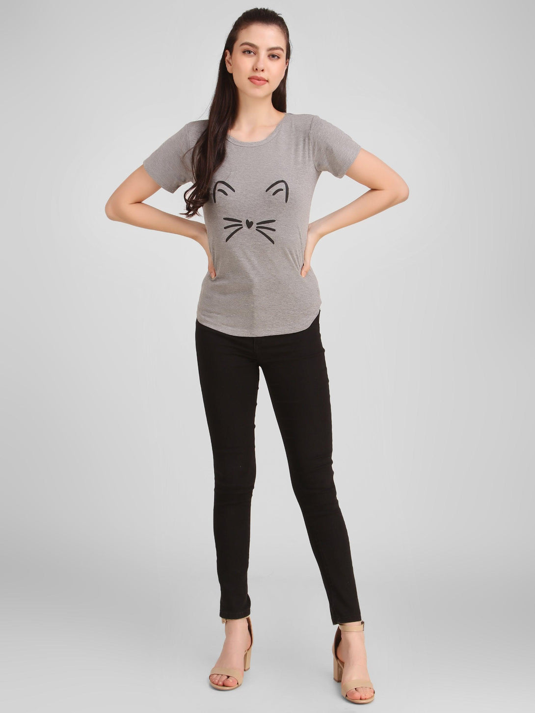 Women Grey Meow Top - NOZ2TOZ - Indiakreations