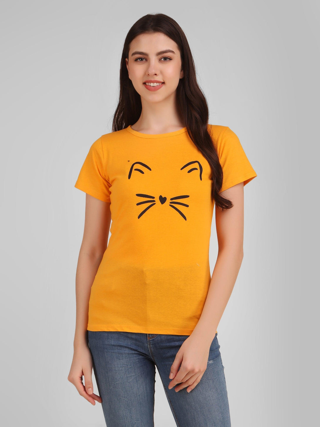 Women Mustard Meow Top - NOZ2TOZ - Indiakreations