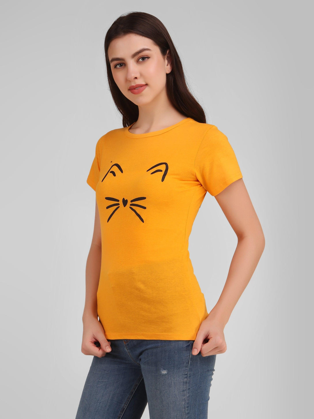 Women Mustard Meow Top - NOZ2TOZ - Indiakreations