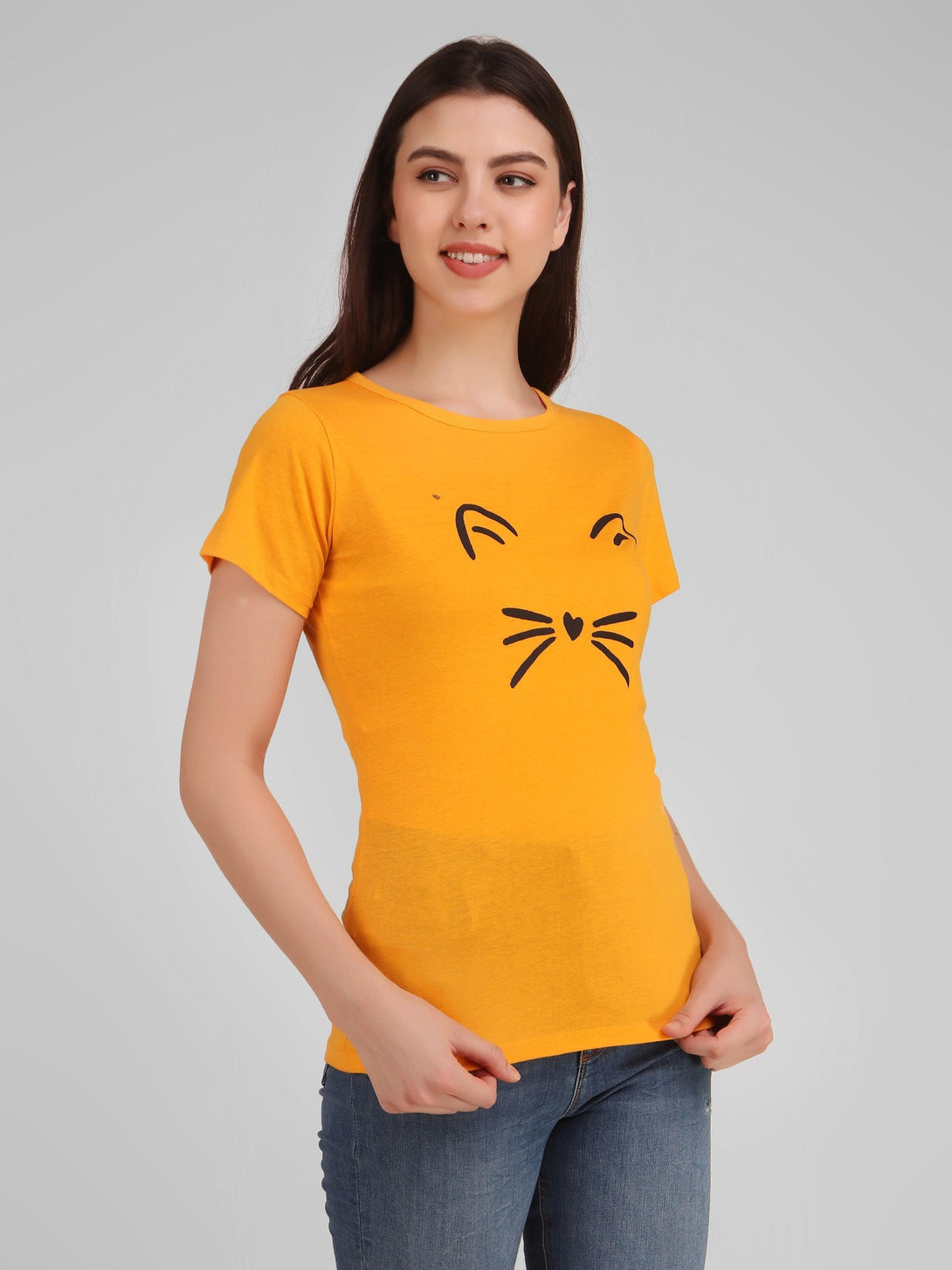 Women Mustard Meow Top - NOZ2TOZ - Indiakreations