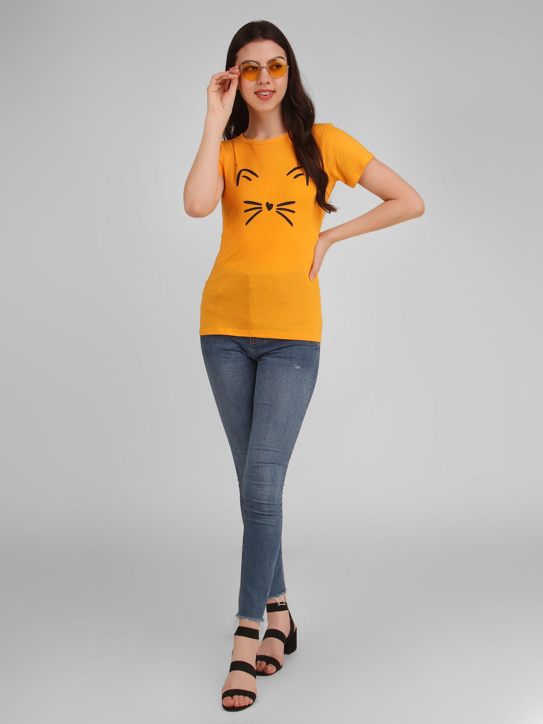 Women Mustard Meow Top - NOZ2TOZ - Indiakreations