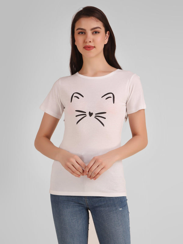 Women White Meow Top - NOZ2TOZ - Indiakreations