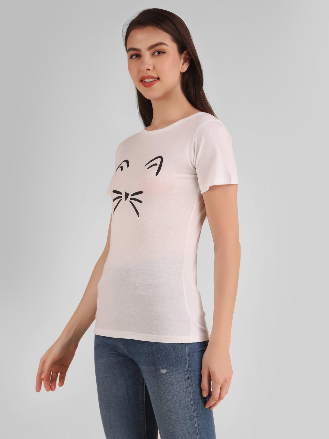 Women White Meow Top - NOZ2TOZ - Indiakreations