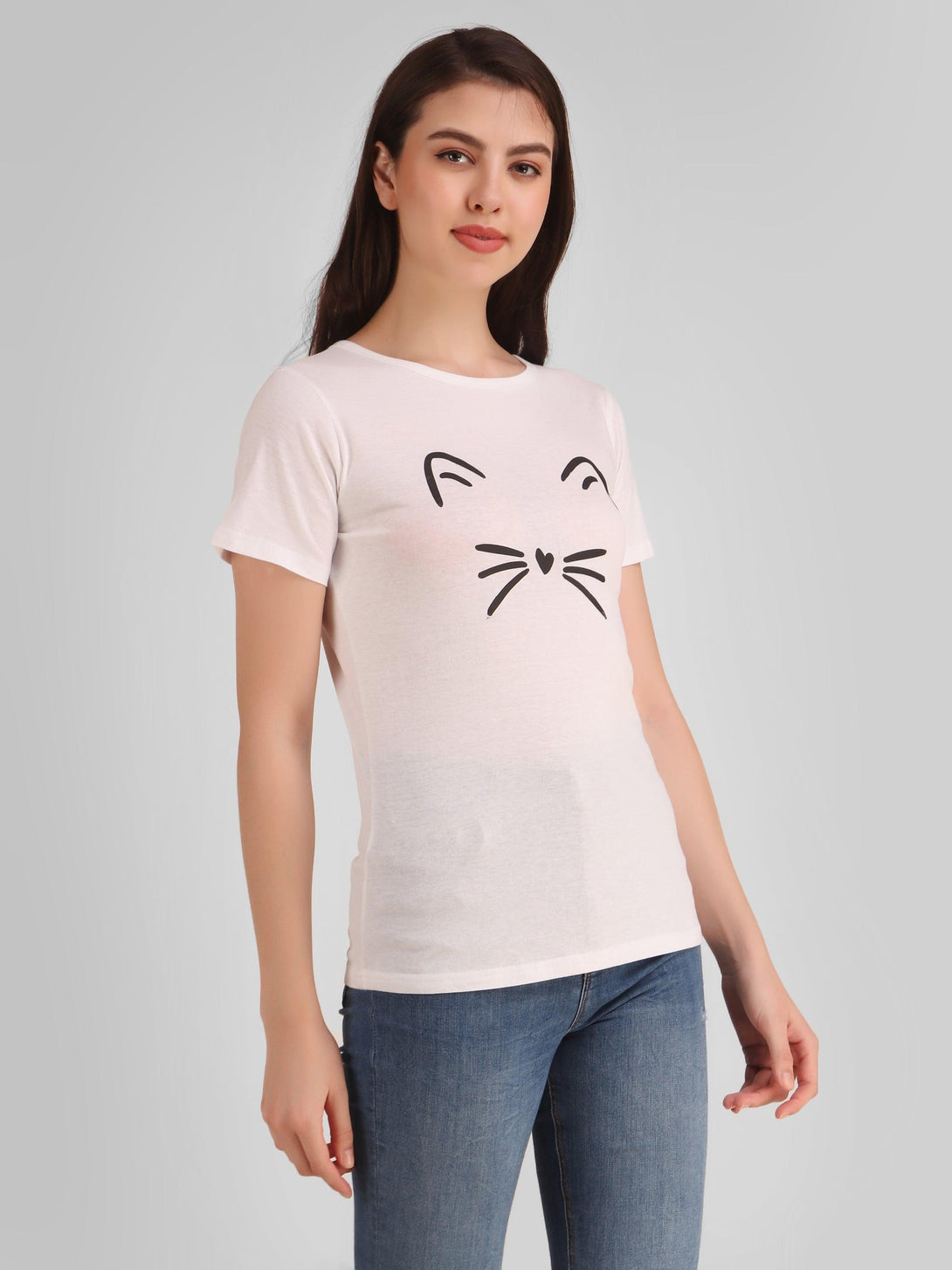 Women White Meow Top - NOZ2TOZ - Indiakreations