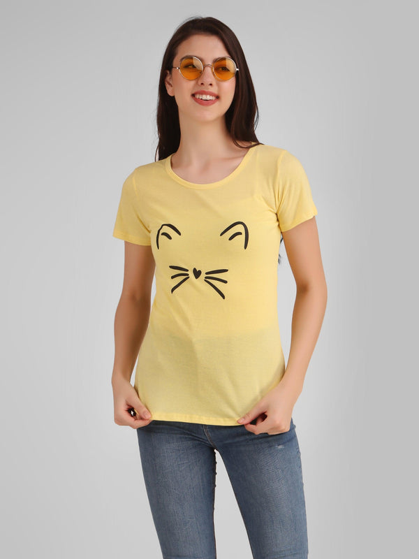 Women Yellow Meow Top - NOZ2TOZ - Indiakreations