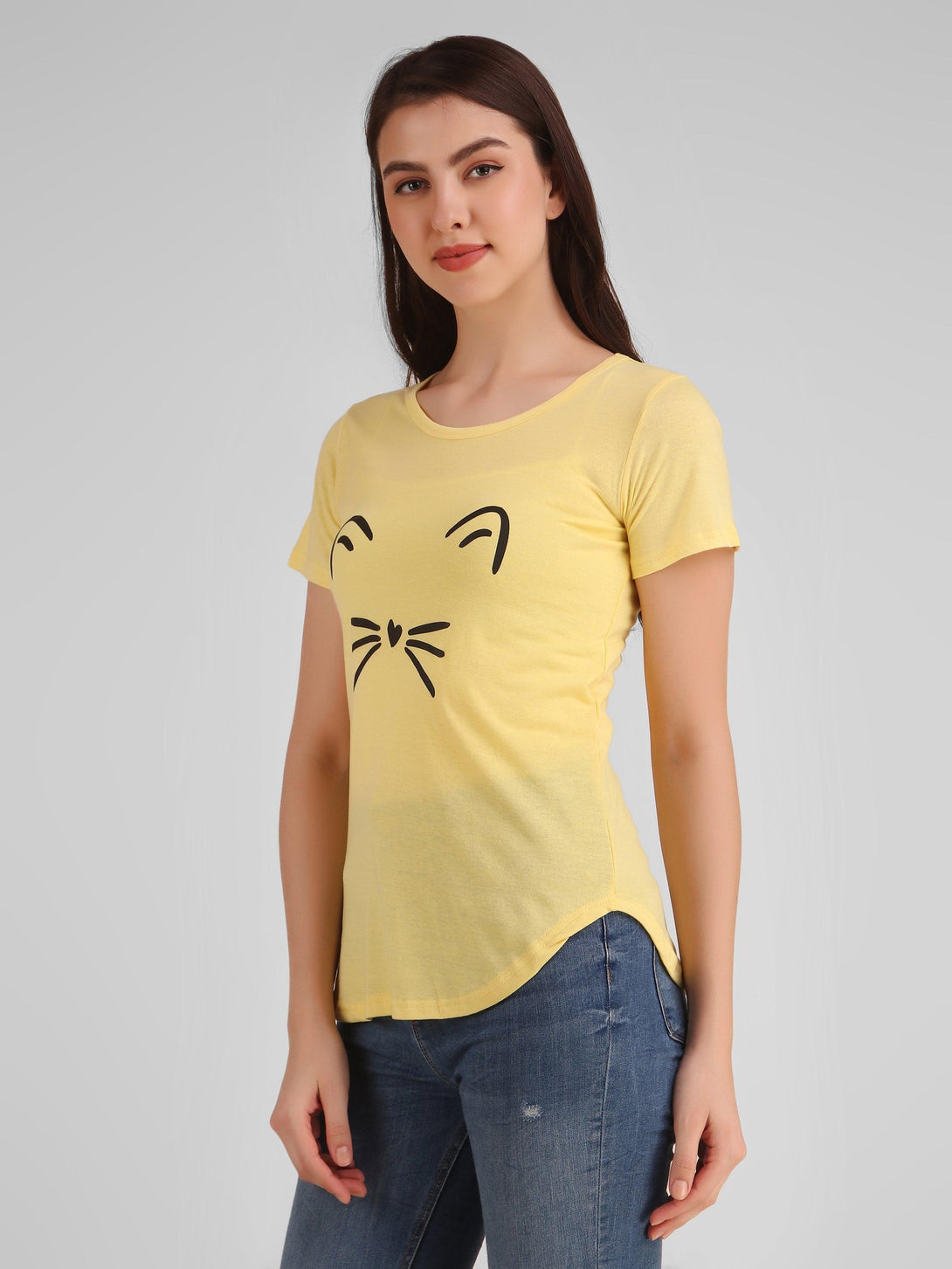 Women Yellow Meow Top - NOZ2TOZ - Indiakreations