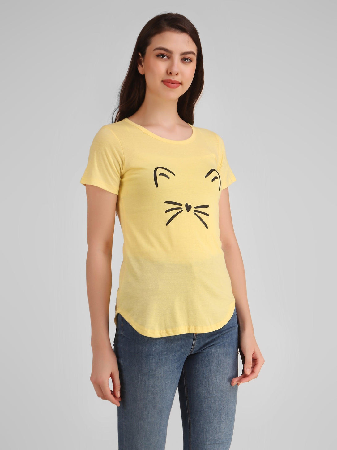 Women Yellow Meow Top - NOZ2TOZ - Indiakreations