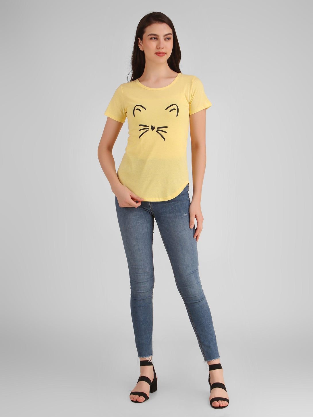 Women Yellow Meow Top - NOZ2TOZ - Indiakreations