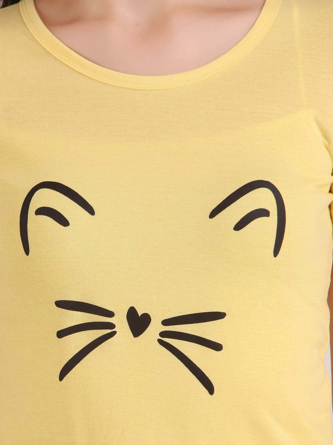 Women Yellow Meow Top - NOZ2TOZ - Indiakreations