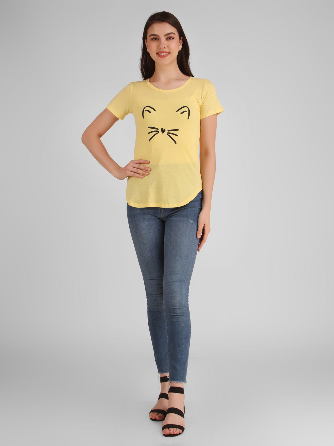 Women Yellow Meow Top - NOZ2TOZ - Indiakreations