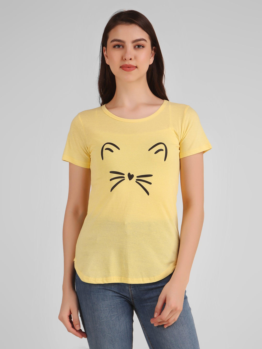 Women Yellow Meow Top - NOZ2TOZ - Indiakreations