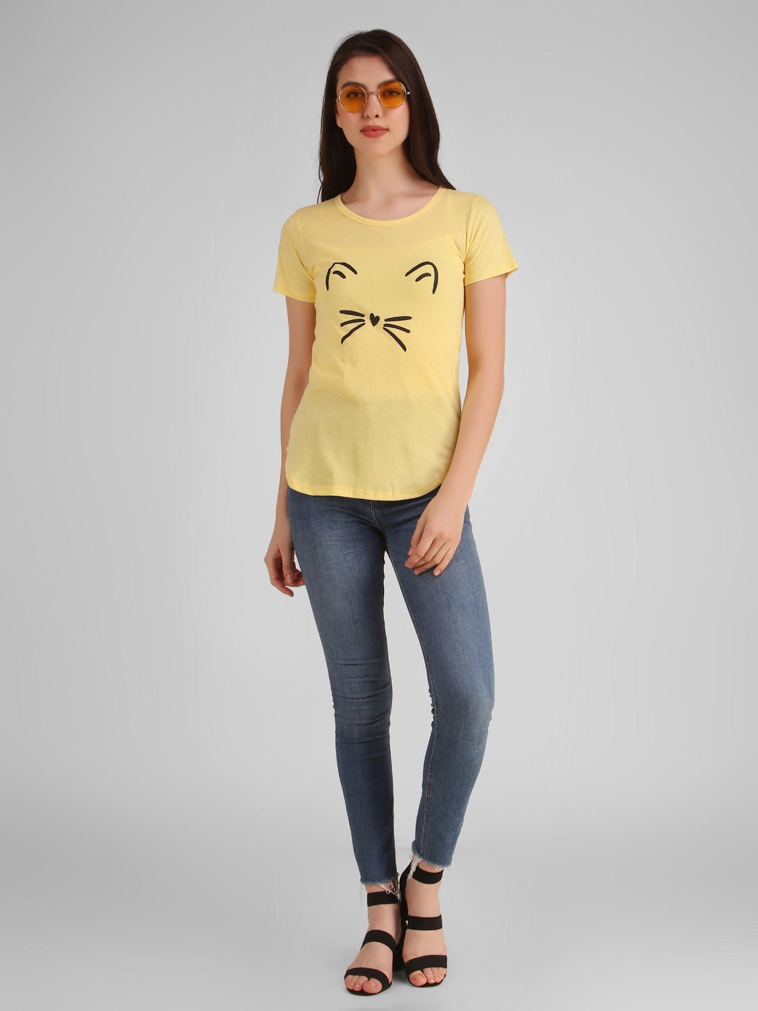 Women Yellow Meow Top - NOZ2TOZ - Indiakreations