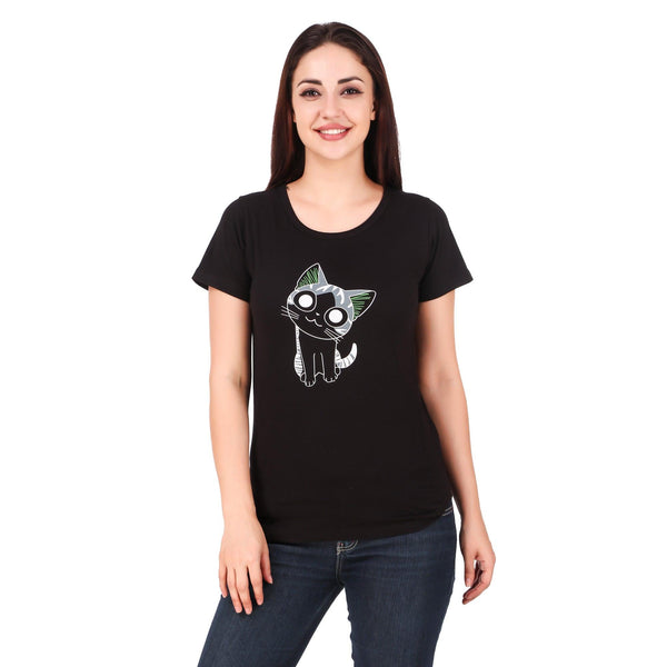 Women Black Cat Print Top - NOZ2TOZ - Indiakreations