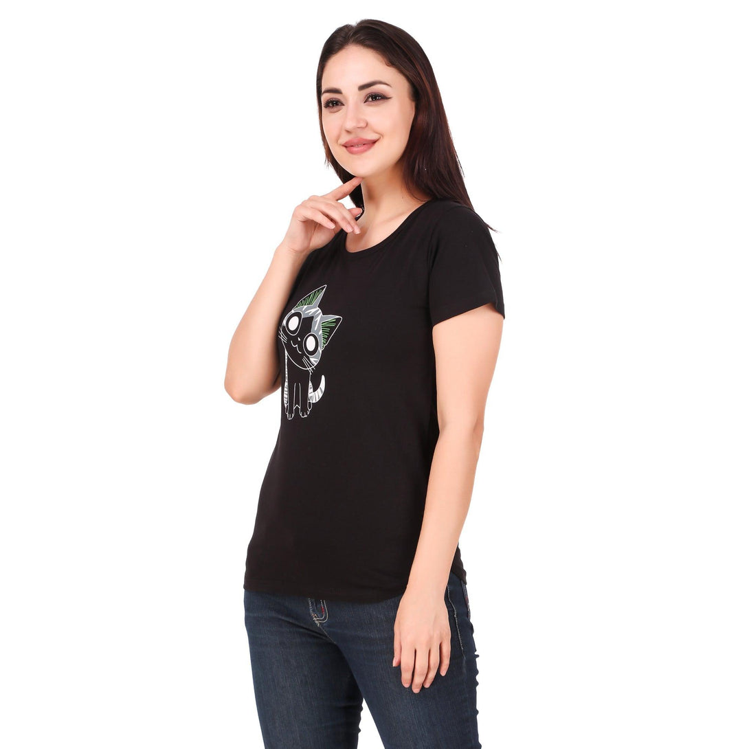 Women Black Cat Print Top - NOZ2TOZ - Indiakreations