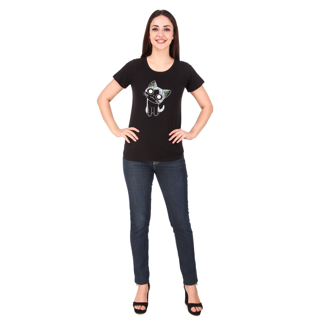 Women Black Cat Print Top - NOZ2TOZ - Indiakreations