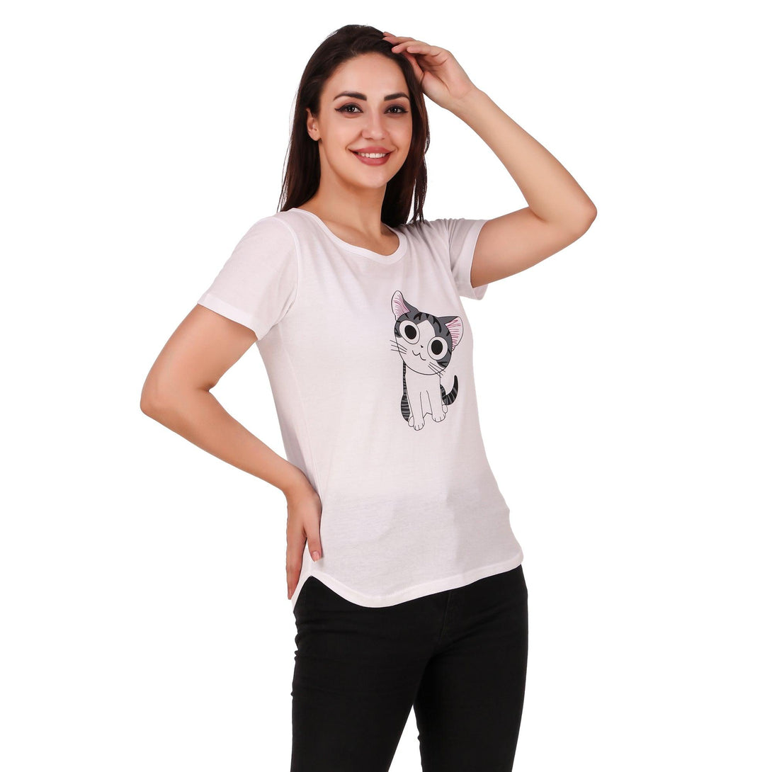 Women White Cat Print Top - NOZ2TOZ - Indiakreations