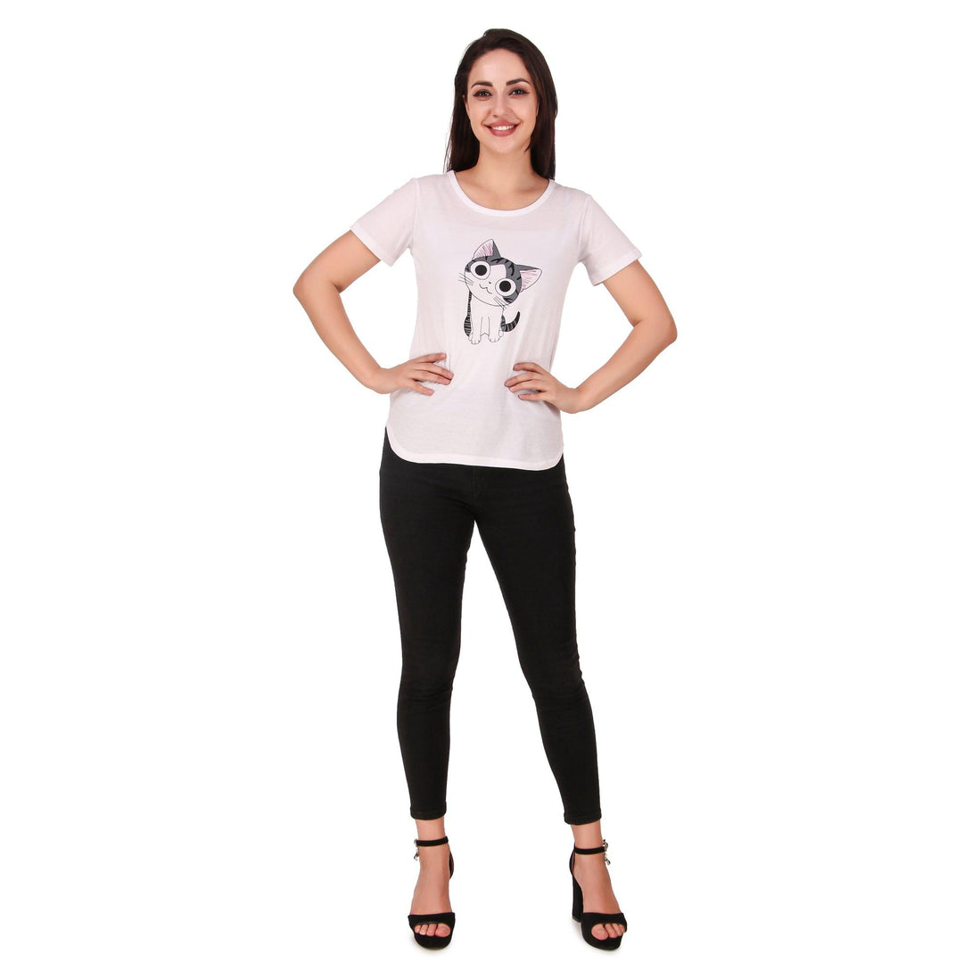 Women White Cat Print Top - NOZ2TOZ - Indiakreations